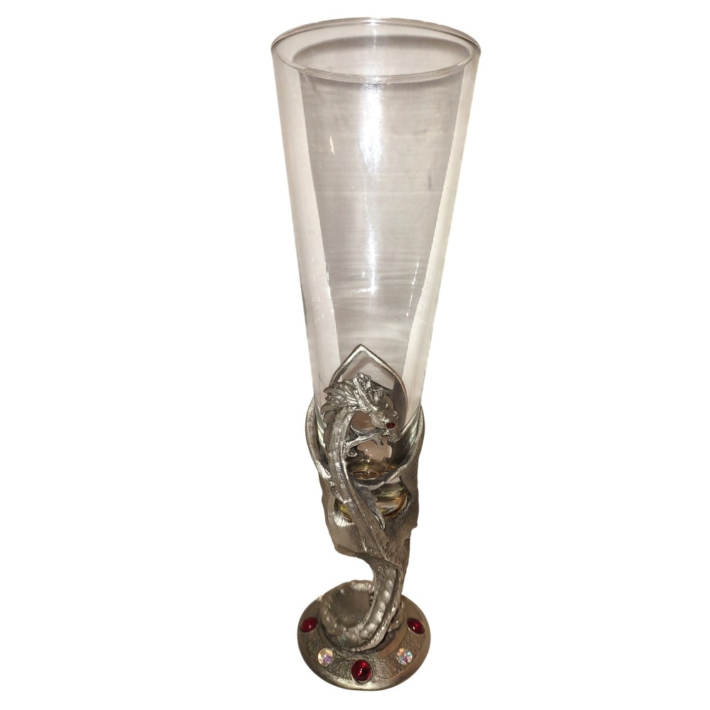 Vintage 1990 Perth Pewter Dragon Champagne Flute James Lane Casey GL-01 Jeweled